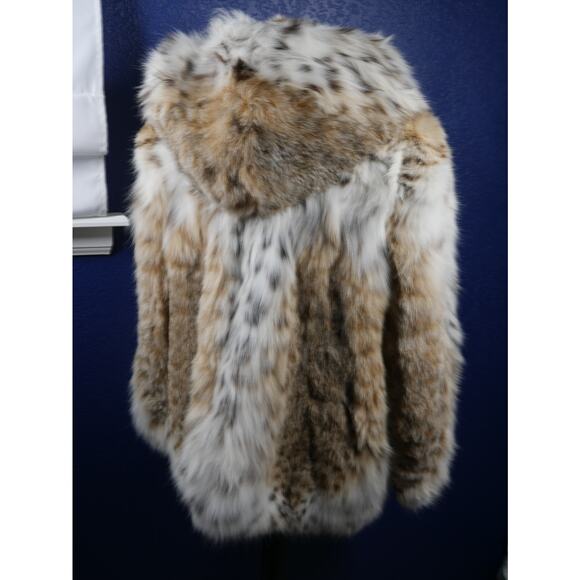 2 die 4 Gorgeous Heavily Spotted Bobcat Lynx Hooded Fur Coat Jacket - Picture 3 of 7